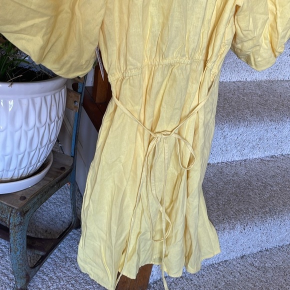 Old Navy Linen Waist Define Puff Sleeve Wrap Dress Morning Sun - Picture 12 of 15